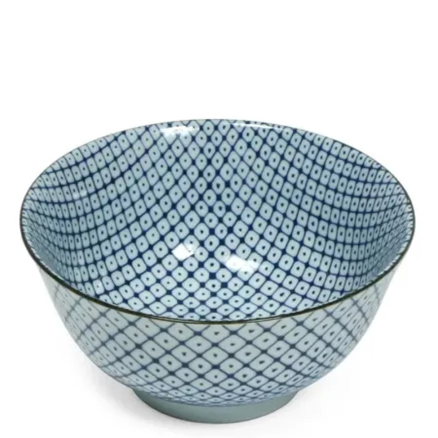 Handmade Shibori Tie-Dye Ceramic Bowl 6 Inch - Unique Japanese Indigo Artisan Home Decor by Miya Company