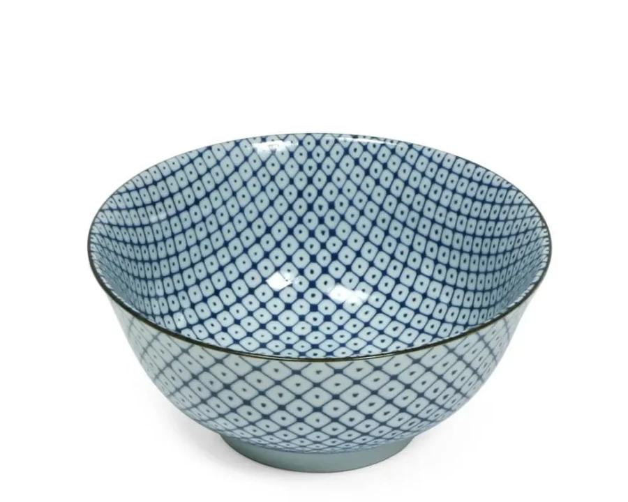 Handmade Shibori Tie-Dye Ceramic Bowl 6 Inch - Unique Japanese Indigo Artisan Home Decor by Miya Company