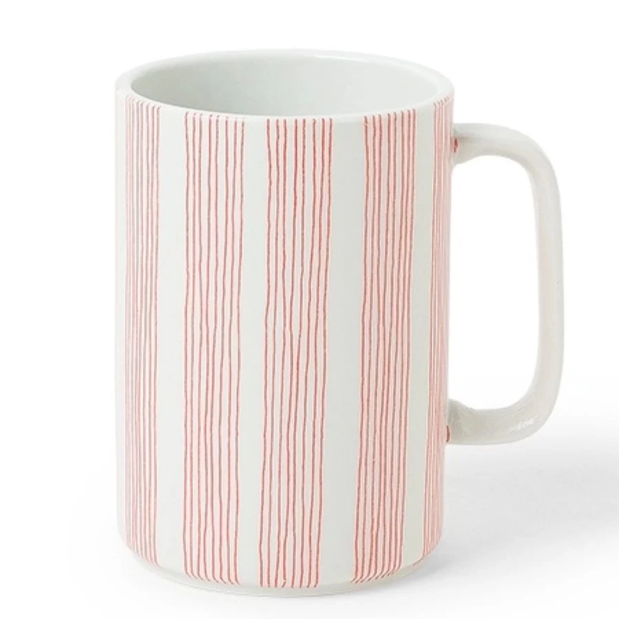Miya Company Red Obi Stripe Ceramic Coffee Mug - Handcrafted Design for Home & Office Use