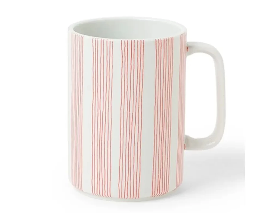 Miya Company Red Obi Stripe Ceramic Coffee Mug - Handcrafted Design for Home & Office Use