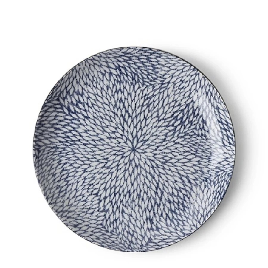 Miya Company Aizome Indigo 8.5 Inch Decorative Ceramic Plate - Mums Floral Design