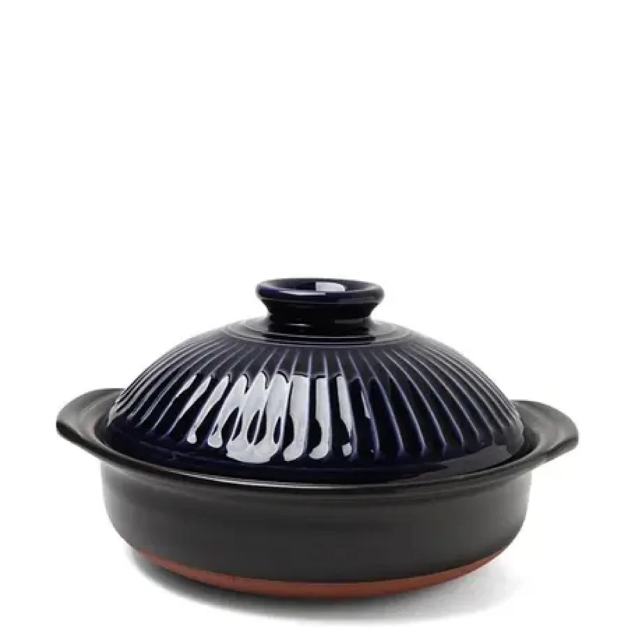 Miya Company Kikka Blue 10 Inch Donabe Clay Pot Japanese Casserole for Stovetop & Oven Use