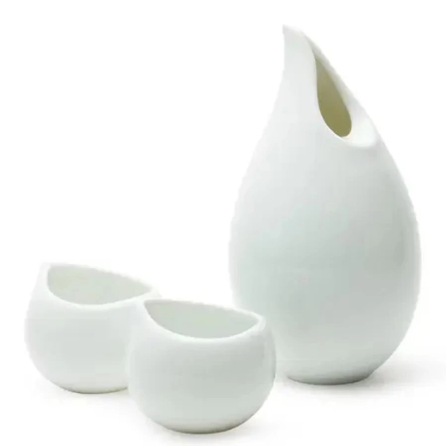 Miya Company Premium White Sake Set - Elegant Tear Drop Design for Japanese Rice Wine Lovers