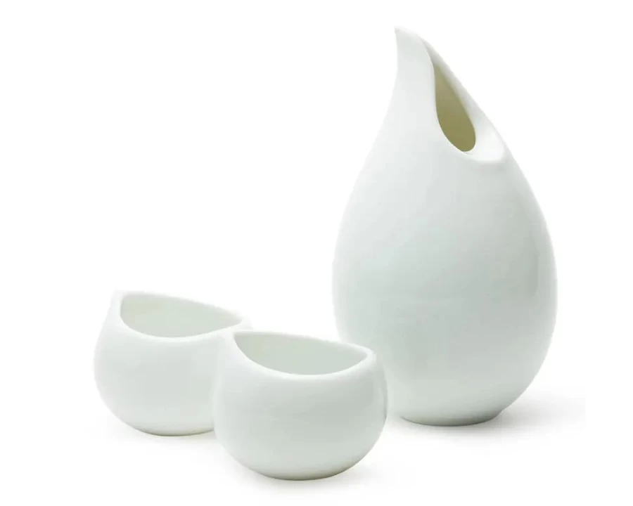 Miya Company Premium White Sake Set - Elegant Tear Drop Design for Japanese Rice Wine Lovers