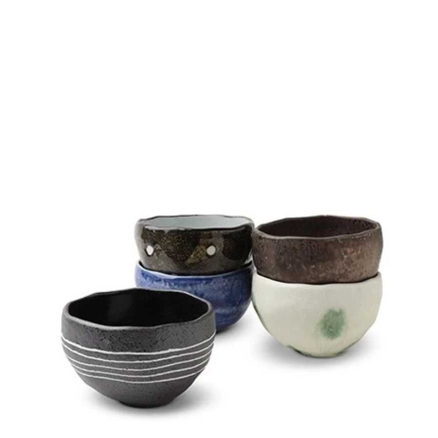 Miya Company Hinata Japanese Style Teacup and Bowl Set - 5 Piece Ceramic Tea Drinking Collection