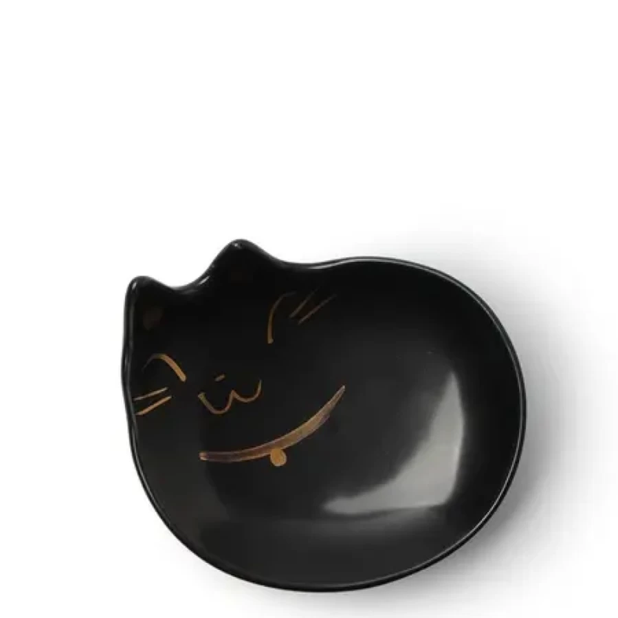 "Elegant Mini Black Cat Plate with Gold Accents by Miya Company – Stylish Home Decor"