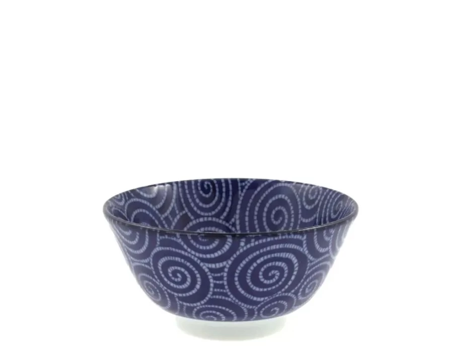 Miya Company Cobalt Blue Cloud Swirl Ceramic Bowl - 5.75 Inch Handcrafted Decorative Serving Dish