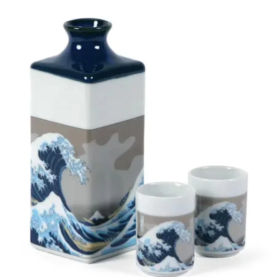 "Miya Company The Great Wave Sake Set - Japanese Ceramic Sake Cups & Decanter"