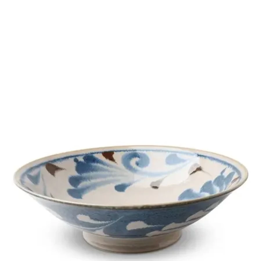 "Rustic Blue Vines Ceramic Serving Bowl - 9.75 Inch Handcrafted Decorative Dish by Miya Company"
