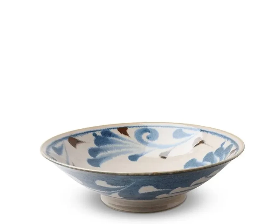 "Rustic Blue Vines Ceramic Serving Bowl - 9.75 Inch Handcrafted Decorative Dish by Miya Company"