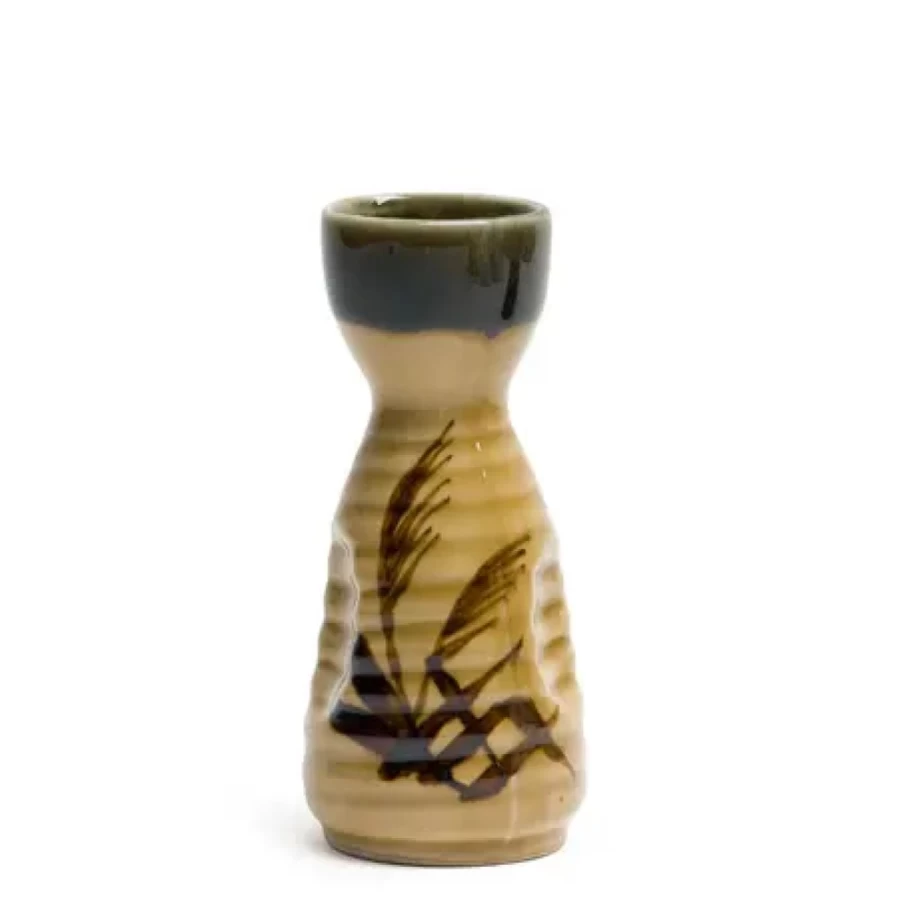 Miya Company Sake Bottle - 4 Oz. Japanese Ceramic Sasa Design by Oribe