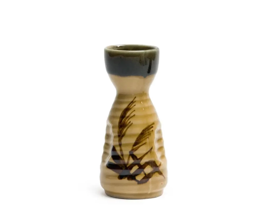 Miya Company Sake Bottle - 4 Oz. Japanese Ceramic Sasa Design by Oribe
