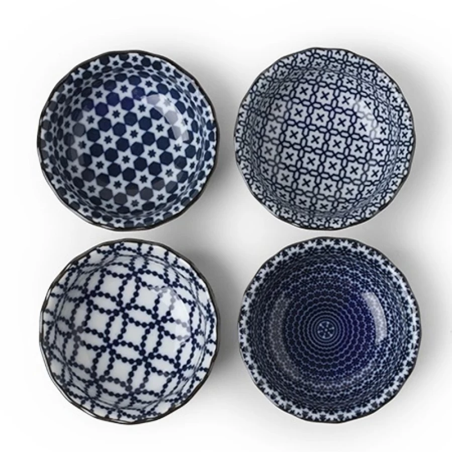 Miya Company Blue & White Ceramic Sauce Dish Set - Elegant Dining Tableware for Sauces and Dips