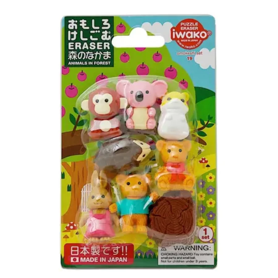 Miya Company Iwako Forest Friends Eraser Pack - Fun Animal-Shaped Erasers for Kids