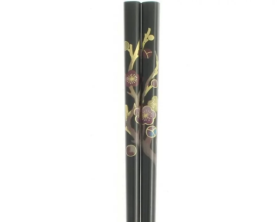 "Premium Black Chopsticks - MIYA COMPANY Elegant Ancient Plum Tree Design"