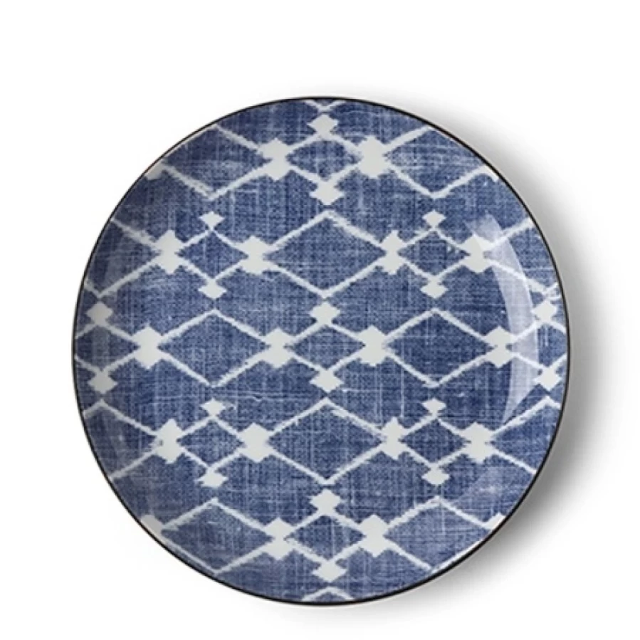 Miya Company Aizome Hishi 8.5-Inch Decorative Ceramic Plate – Handcrafted Japanese Tableware