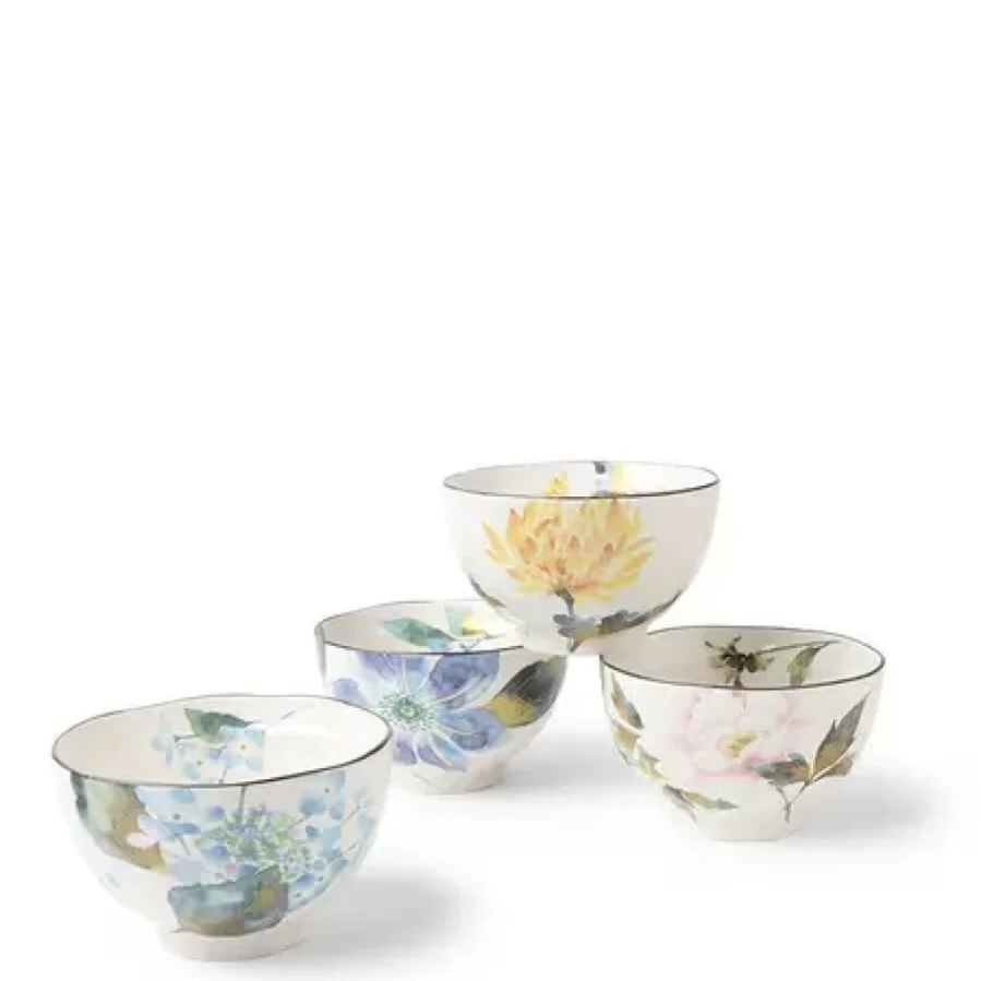 Miya Company Floral Summer Rice Bowl Set - Ceramic Dinnerware for Vibrant Dining