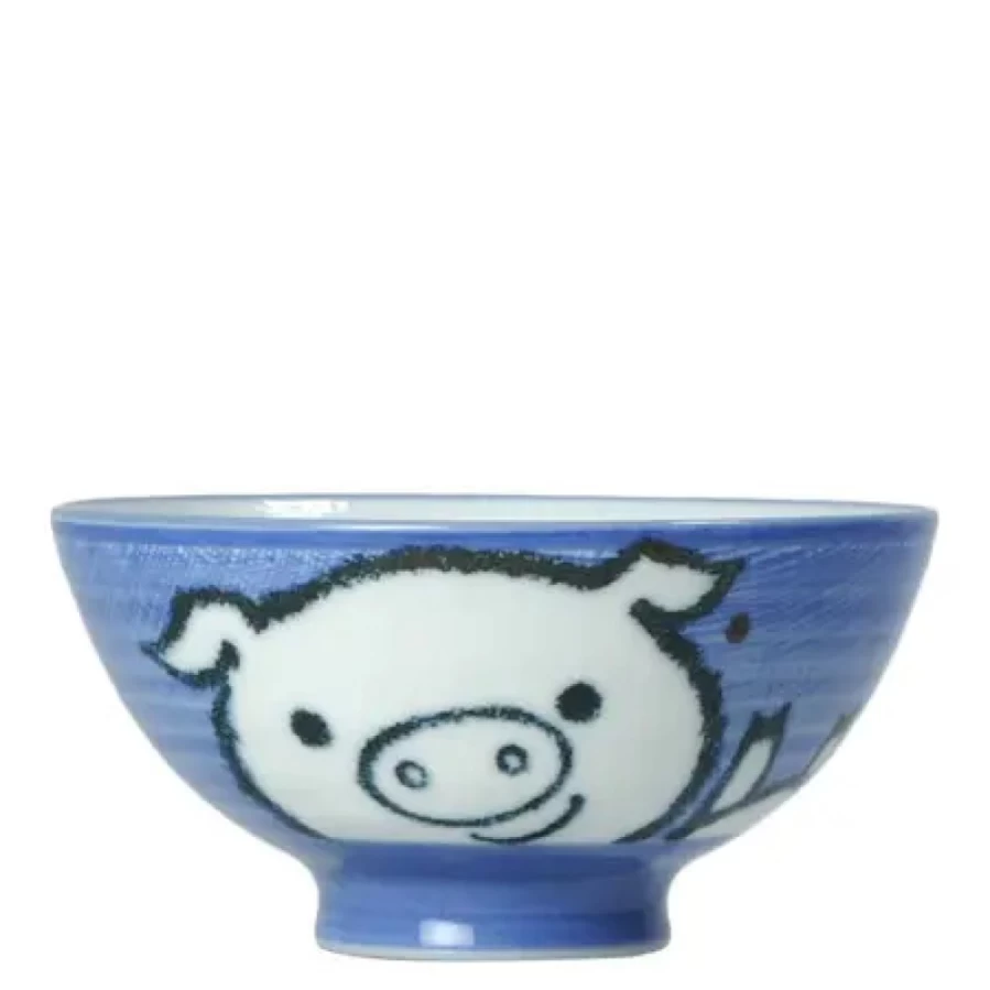 "Miya Company 4.5 Inch Piggy Design Ceramic Rice Bowl – Cute Animal-Themed Dining Tableware"