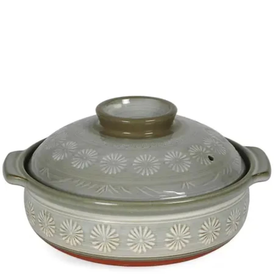 Miya Company Hana-Mishima Donabe Casserole Pot, 4L (135 Oz), Traditional Japanese Clay Pot for Cooking, Steaming, and Serving