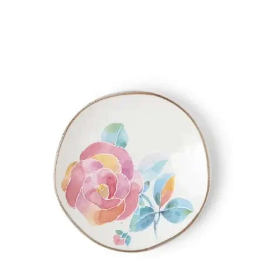 Miya Company Pink Rose Floral Mini Plate - Decorative Ceramic Dessert Plate for Tea Party & Home Decor