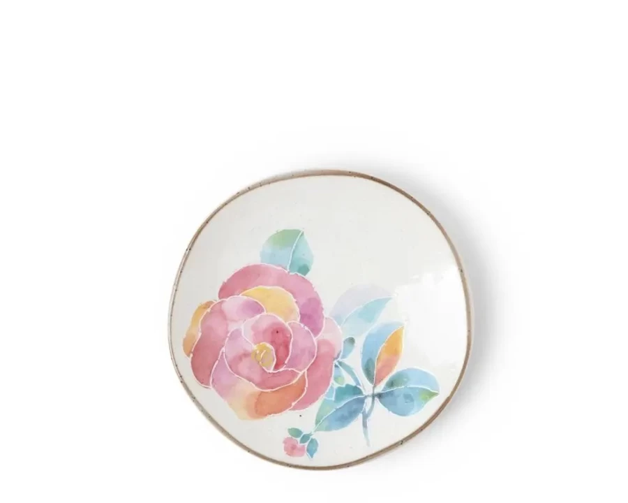 Miya Company Pink Rose Floral Mini Plate - Decorative Ceramic Dessert Plate for Tea Party & Home Decor
