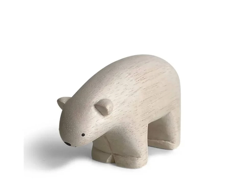 Miya Company T-Lab Wooden Polar Bear Animal Toy - Handcrafted Eco-Friendly Kids Gift