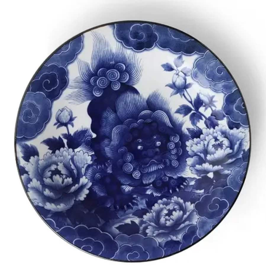 Miya Company Komainu Decorative Ceramic Plate - 11 Inch Traditional Japanese Dog Statue Inspired Dish for Home Decor