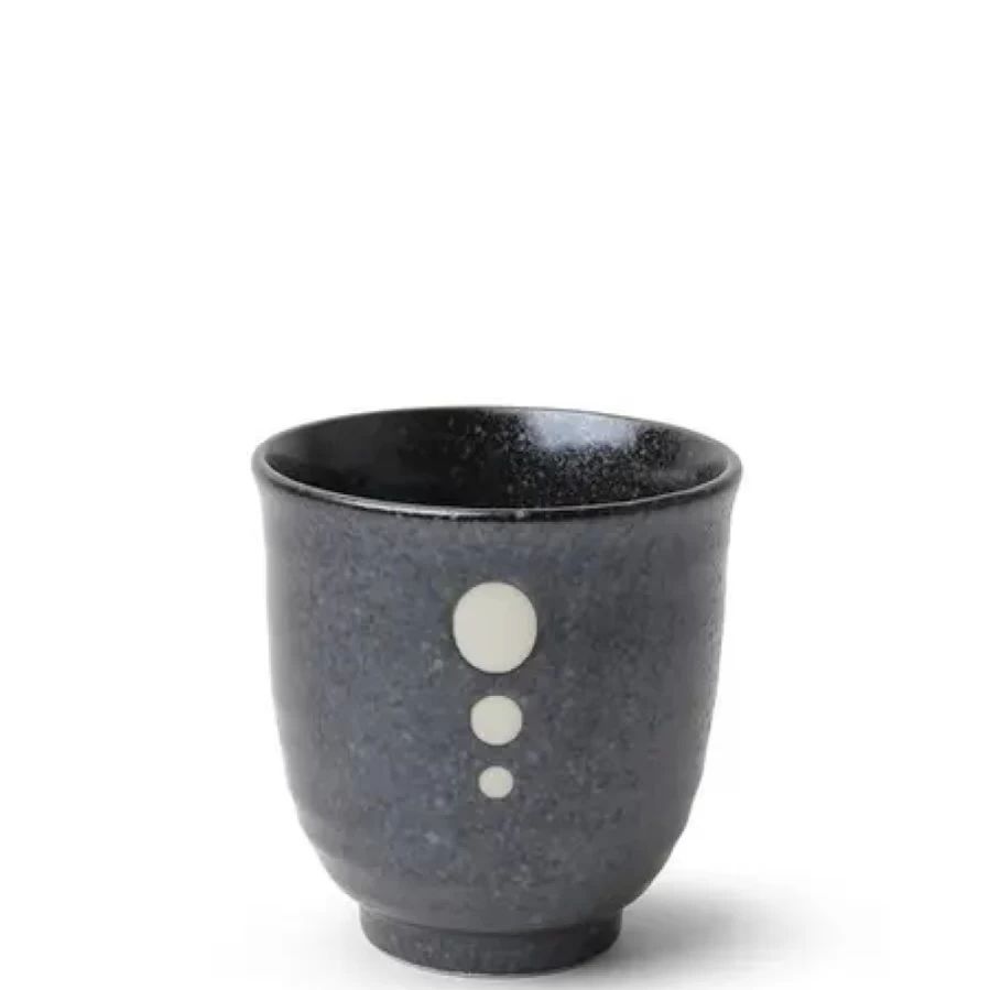 Miya Company Satin Black Teacup with Elegant White Dots - Premium Ceramic Tea Cup for Stylish Tea Time