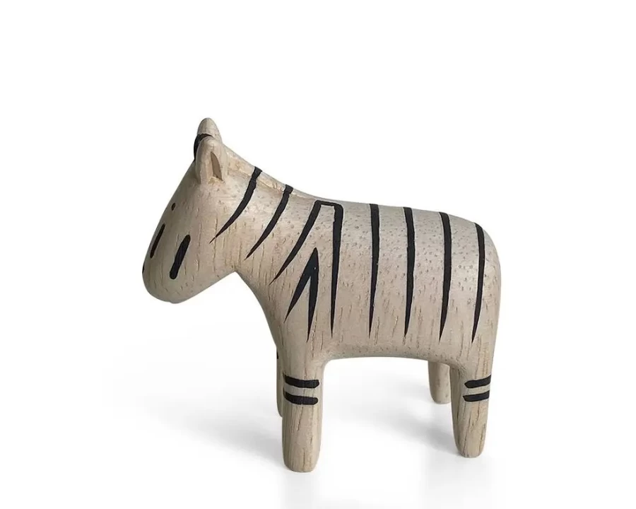 Miya Company T-Lab Wooden Zebra Animal Toy - Handcrafted Eco-Friendly Wood Zebra Figurine for Kids