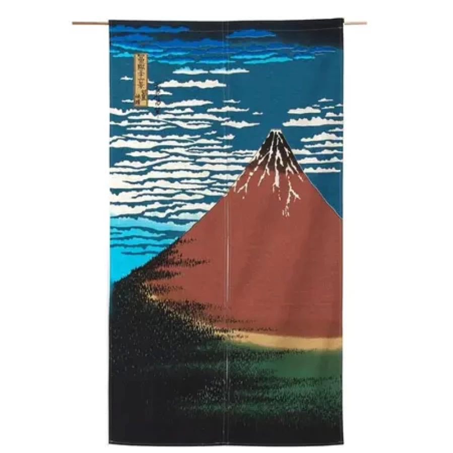 "Authentic Japanese Red Mt. Fuji Noren Curtain - Traditional Decor by Miya Company"