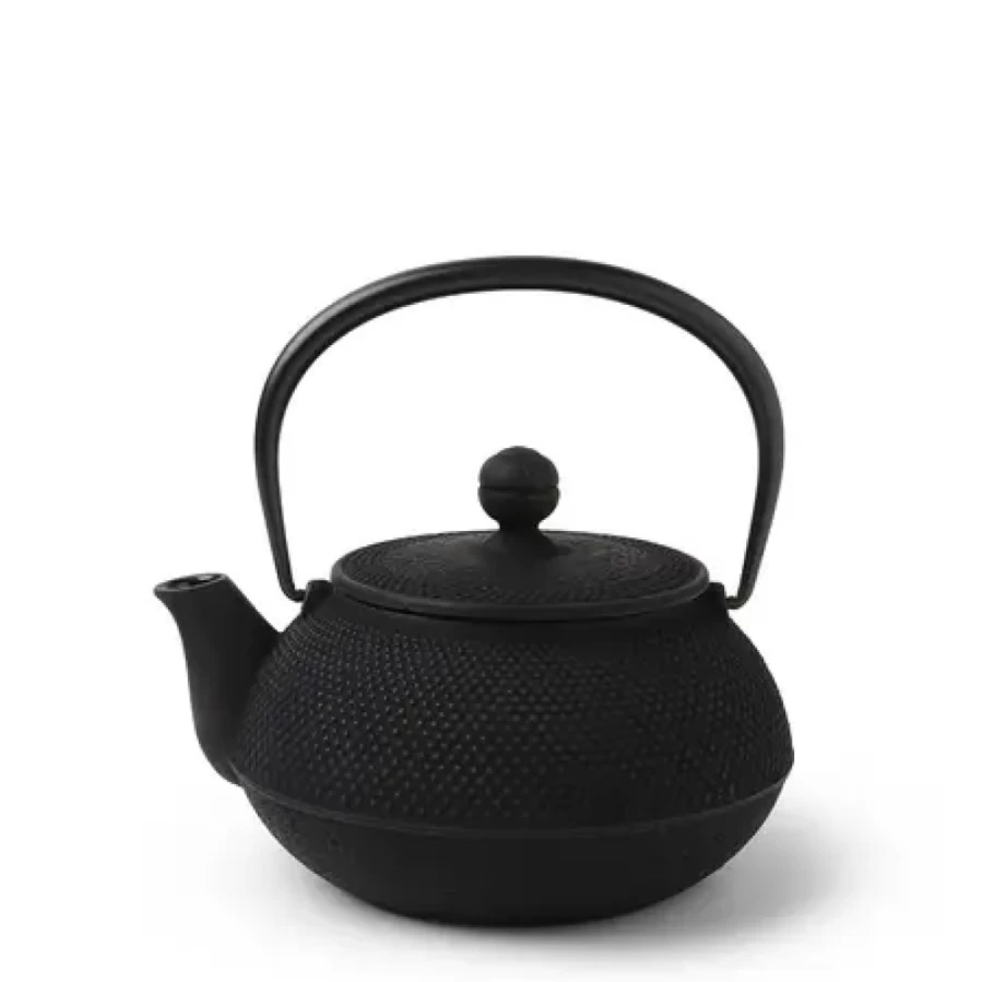 Miya Company Cast Iron Teapot - 0.65L Black Hobnail Design, Japanese Style Iron Teapot for Loose Leaf Tea