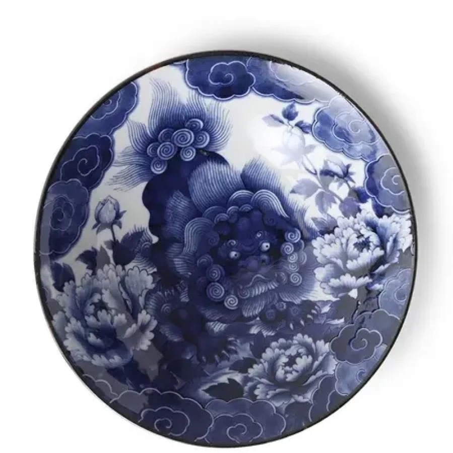 Miya Company Komainu Ceramic Serving Bowl - 9.75 Inch Japanese Style Decorative Soup Dish for Dining & Entertaining