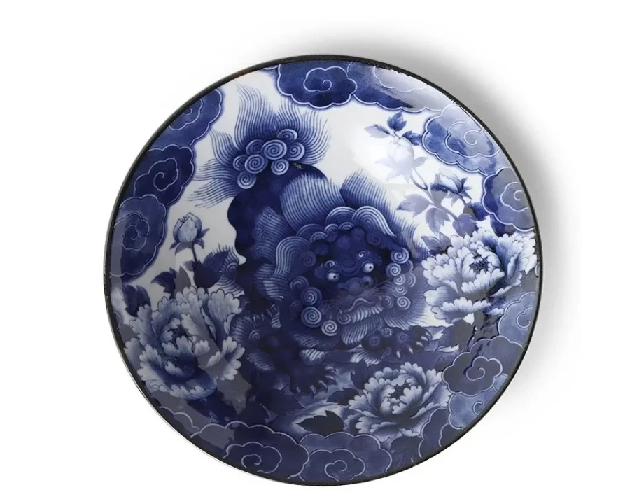 Miya Company Komainu Ceramic Serving Bowl - 9.75 Inch Japanese Style Decorative Soup Dish for Dining & Entertaining