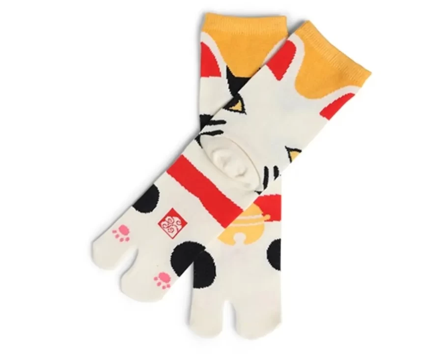 Miya Company Lucky Cat Tabi Socks - Japanese Maneki Neko Design Split-Toe Footwear