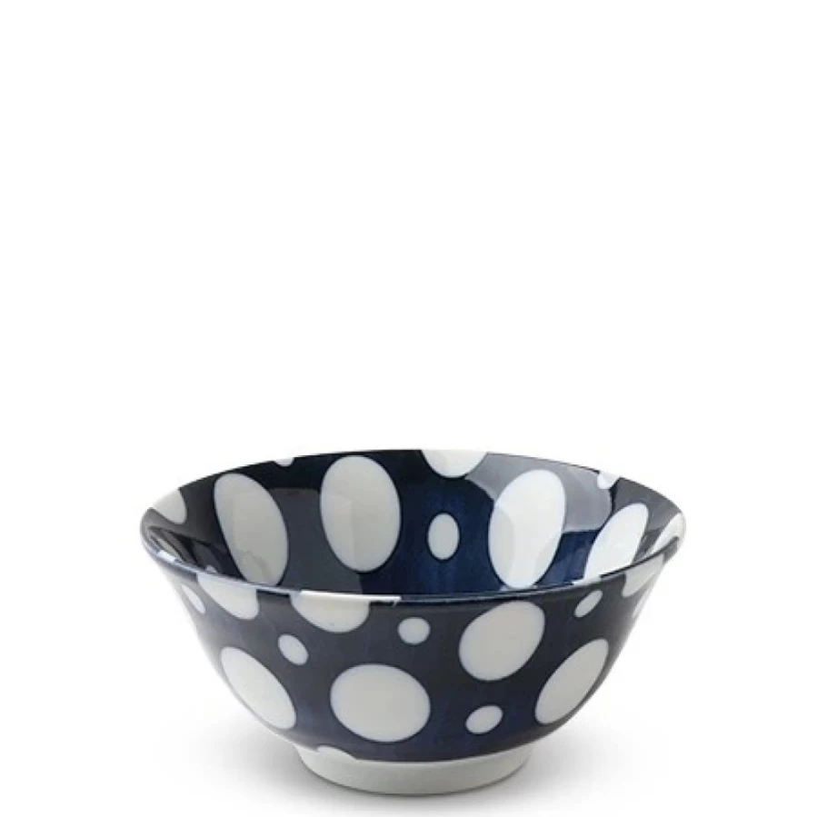 Miya Company 5.75 Inch White Ceramic Bowl with Polka Dots - Stylish Dining & Serving Dish