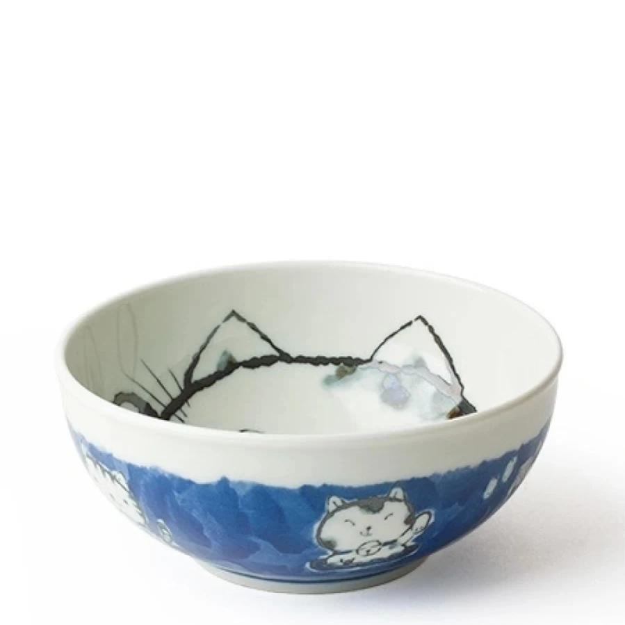 Miya Company 6.25 Inch Blue Fortune Cat Bowl - Ceramic Lucky Money Holder for Home & Office