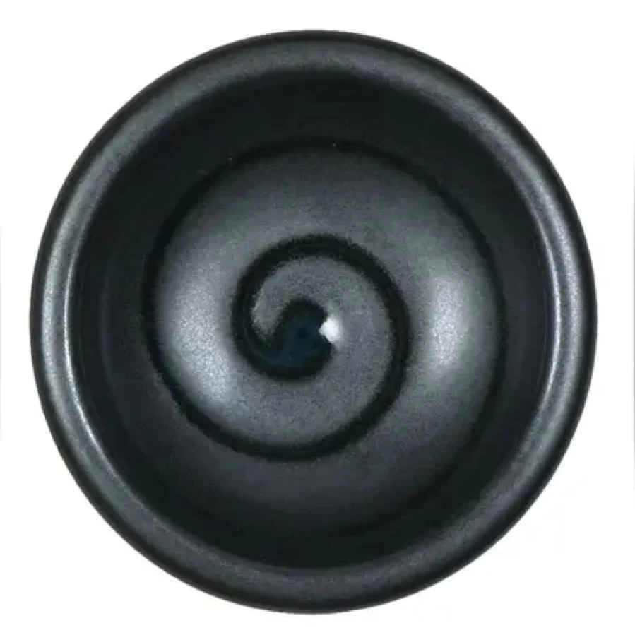 Miya Company 3 Inch Black Swirl Sauce Dish - Elegant Ceramic Appetizer Plate for Dips, Condiments & Desserts