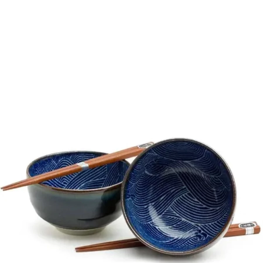 Miya Company Aranami 5-Inch Couples Bowl Set for Two - Handcrafted Ceramic Dining Bowls