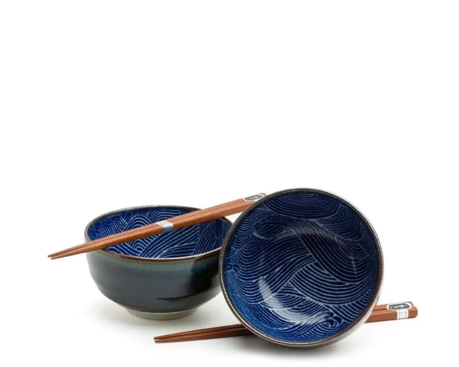 Miya Company Aranami 5-Inch Couples Bowl Set for Two - Handcrafted Ceramic Dining Bowls