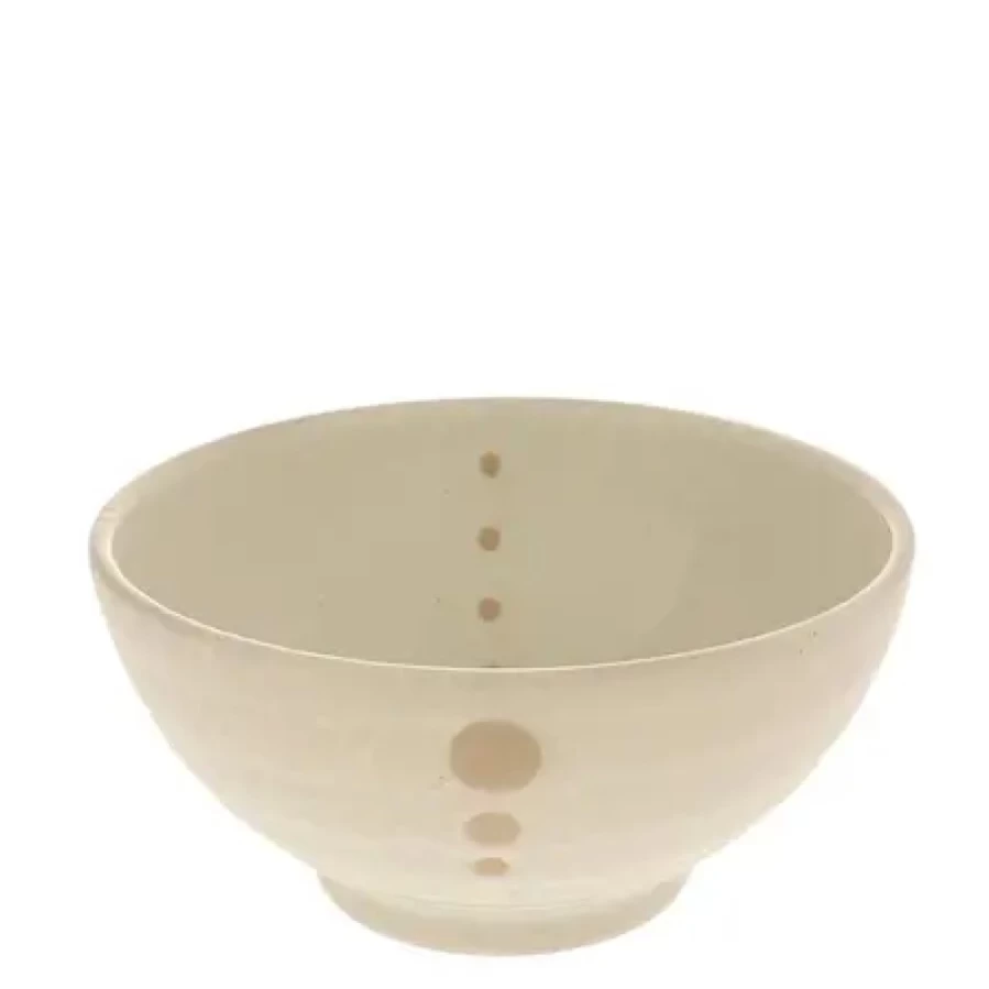 Miya Company 7-1/4 Inch Satin White Ceramic Bowl with Elegant Dot Design