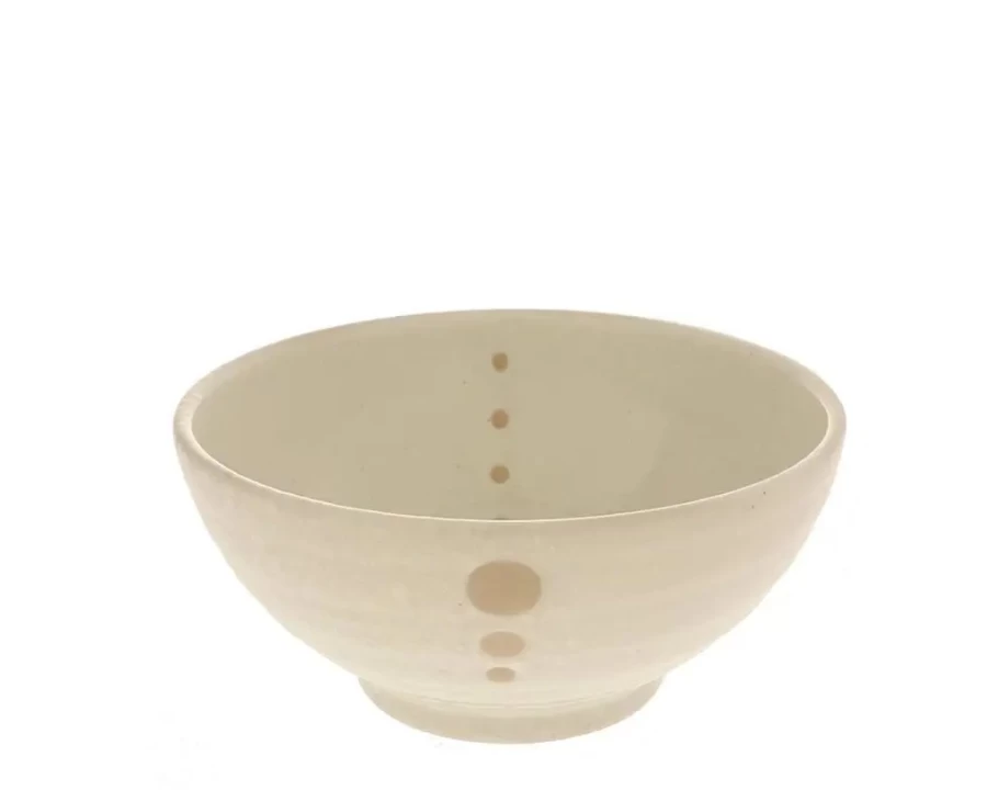 Miya Company 7-1/4 Inch Satin White Ceramic Bowl with Elegant Dot Design