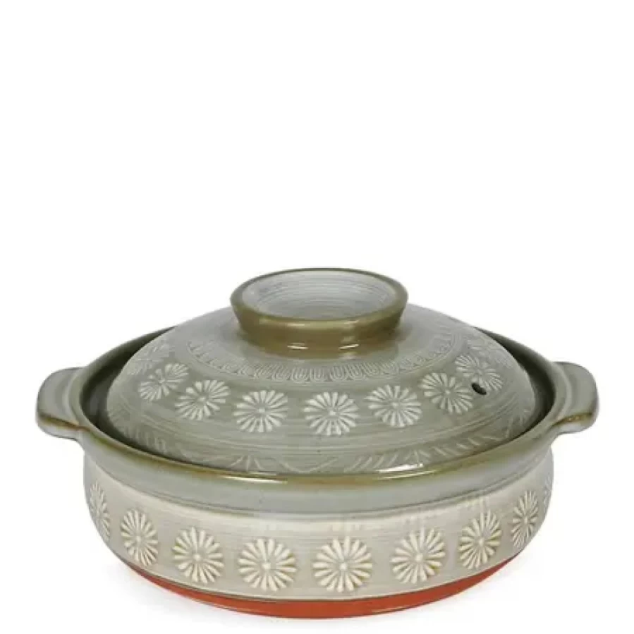 Miya Company Hana-Mishima Donabe Casserole Pot, 50 Oz Japanese Clay Pot for Steaming, Cooking, and Serving, Traditional Style
