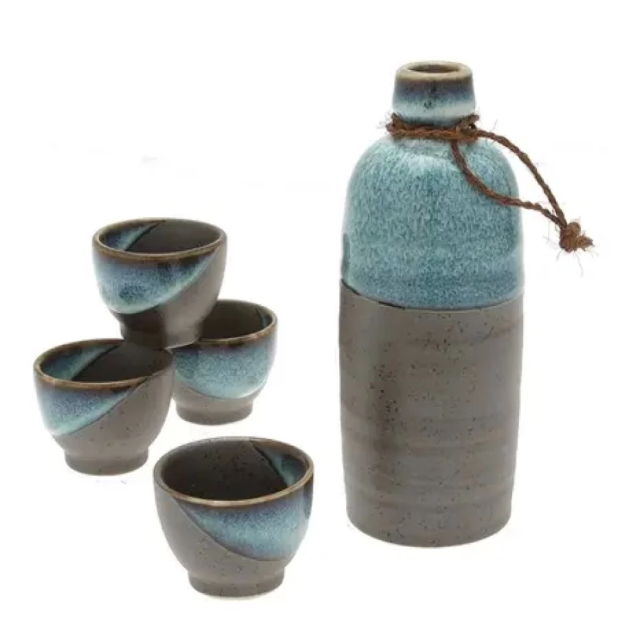 Miya Company Premium Sake Set - Elegant Black Sand Beach Design for Japanese Rice Wine
