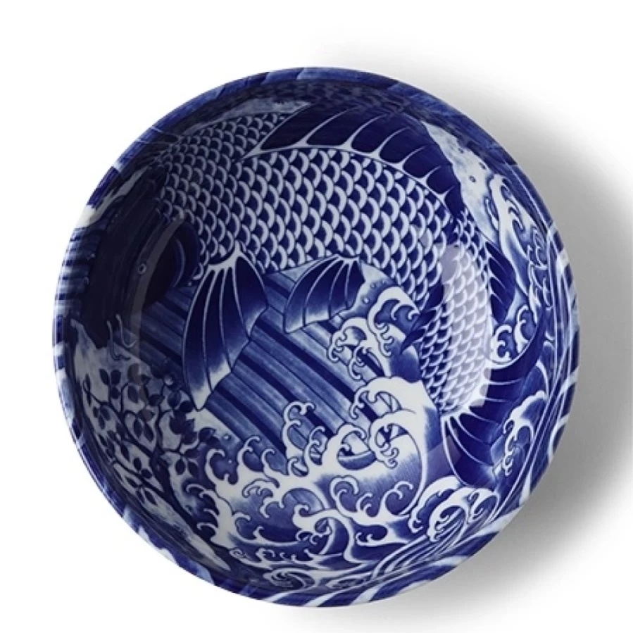 Miya Company Koi Fish Design 8.25 Inch Ceramic Noodle Bowl for Ramen and Soup