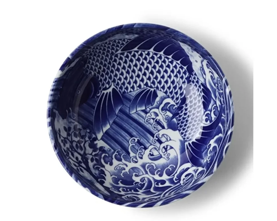 Miya Company Koi Fish Design 8.25 Inch Ceramic Noodle Bowl for Ramen and Soup