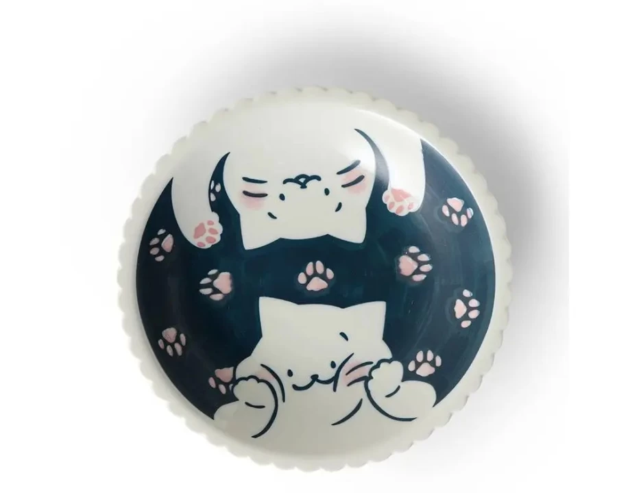 Miya Company 8.25 Inch Cat Plate - Durable Ceramic Pet Dish for Food and Water - Cat Life Collection