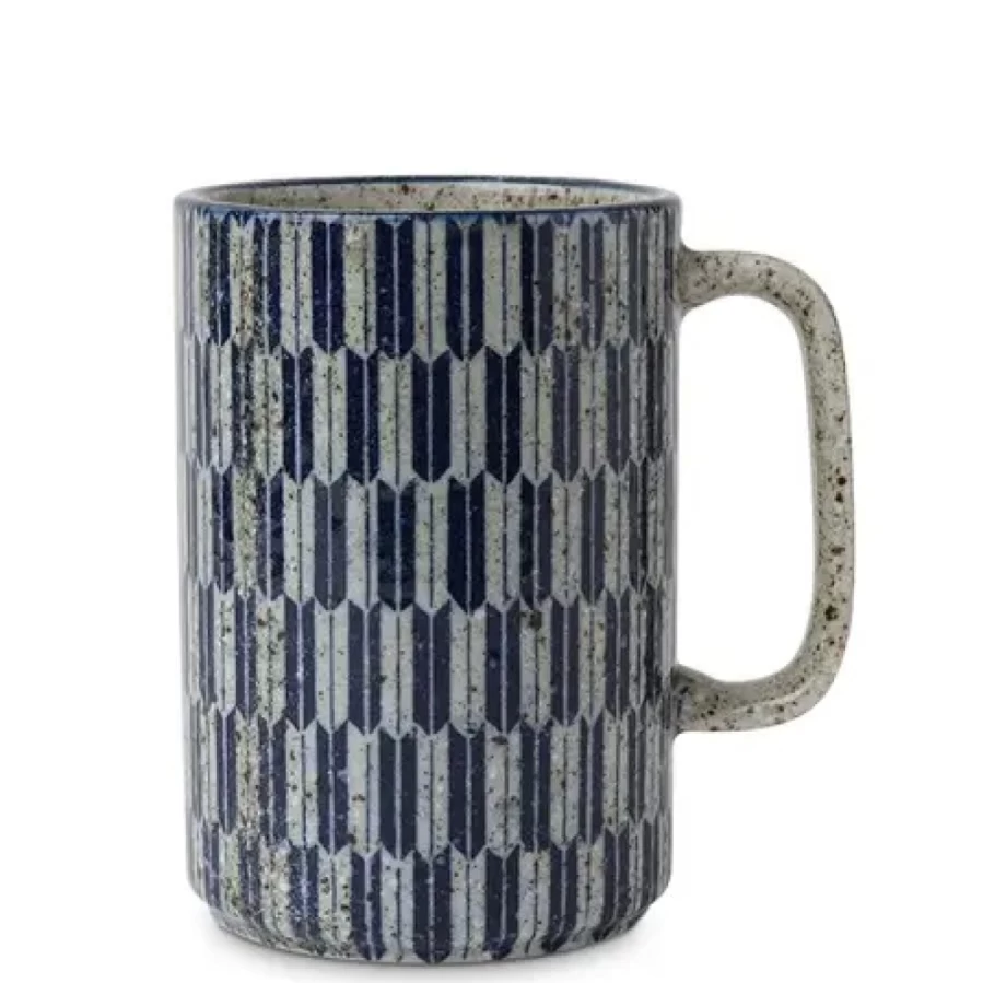 "16 Oz Blue Yagasuri Ceramic Mug by Miya Company – Durable & Stylish Coffee Cup"