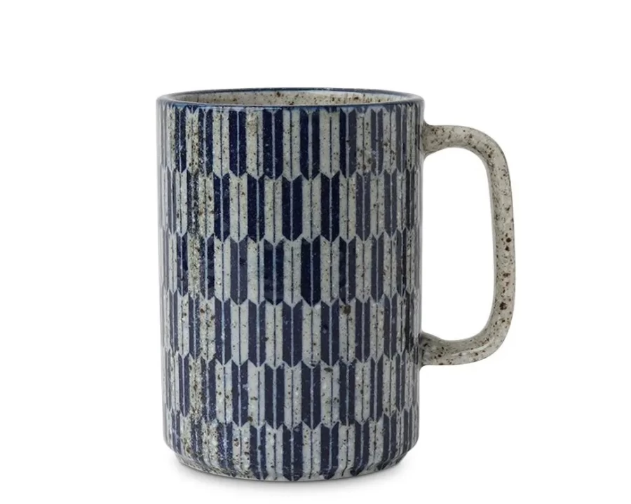"16 Oz Blue Yagasuri Ceramic Mug by Miya Company – Durable & Stylish Coffee Cup"