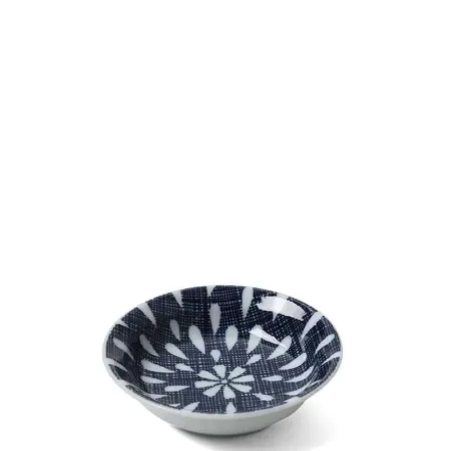 Miya Company Blue Ceramic Raindrop Sauce Dish with Textile Pattern - Elegant Dining Tableware