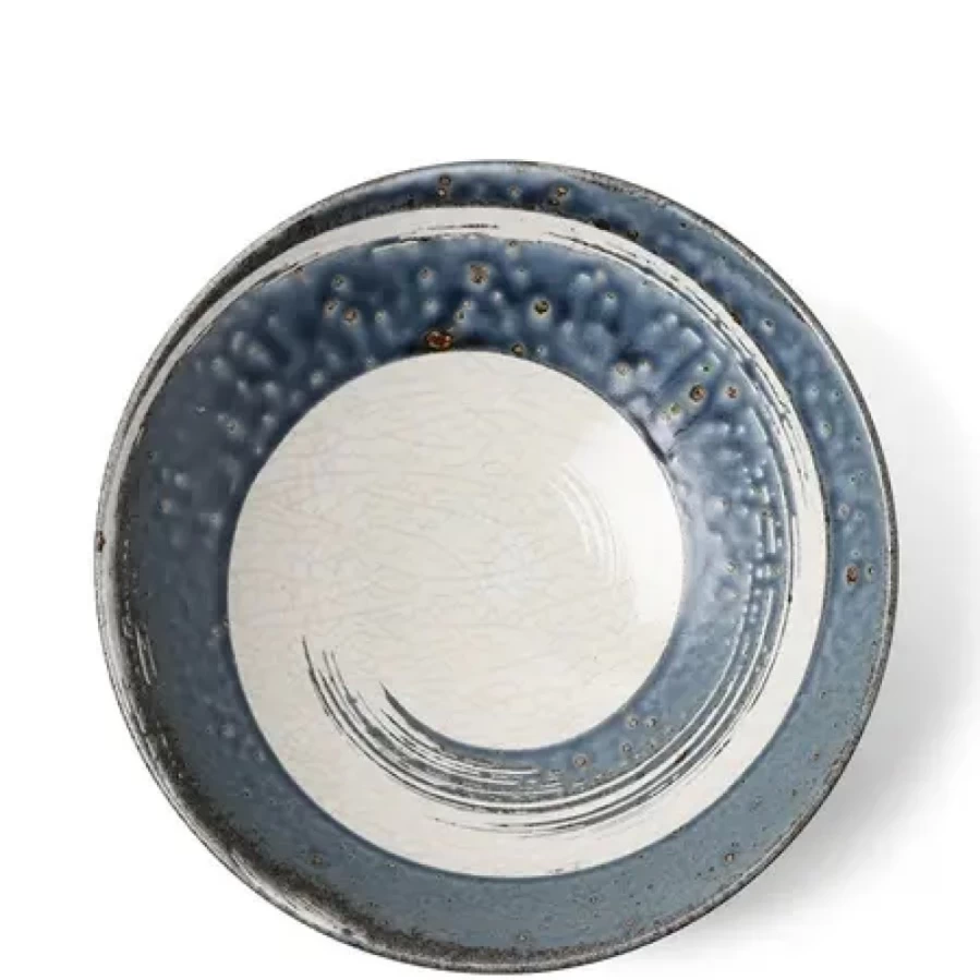 Miya Company 9.75 Inch Blue Swirl Ceramic Serving Bowl - Handcrafted Decorative Dish for Entertaining